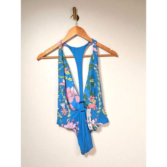 Maaji Tiki Reversible Plunging Neckline One Piece Small Maya Blue - Picture 3 of 9